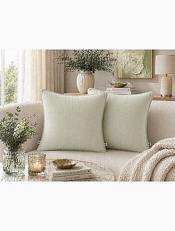 Lot de 2 coussins – Gaze de coton -Déhoussables zip – Passepoil