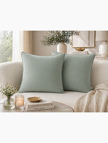 Lot de 2 coussins – Gaze de coton -Déhoussables zip – Passepoil