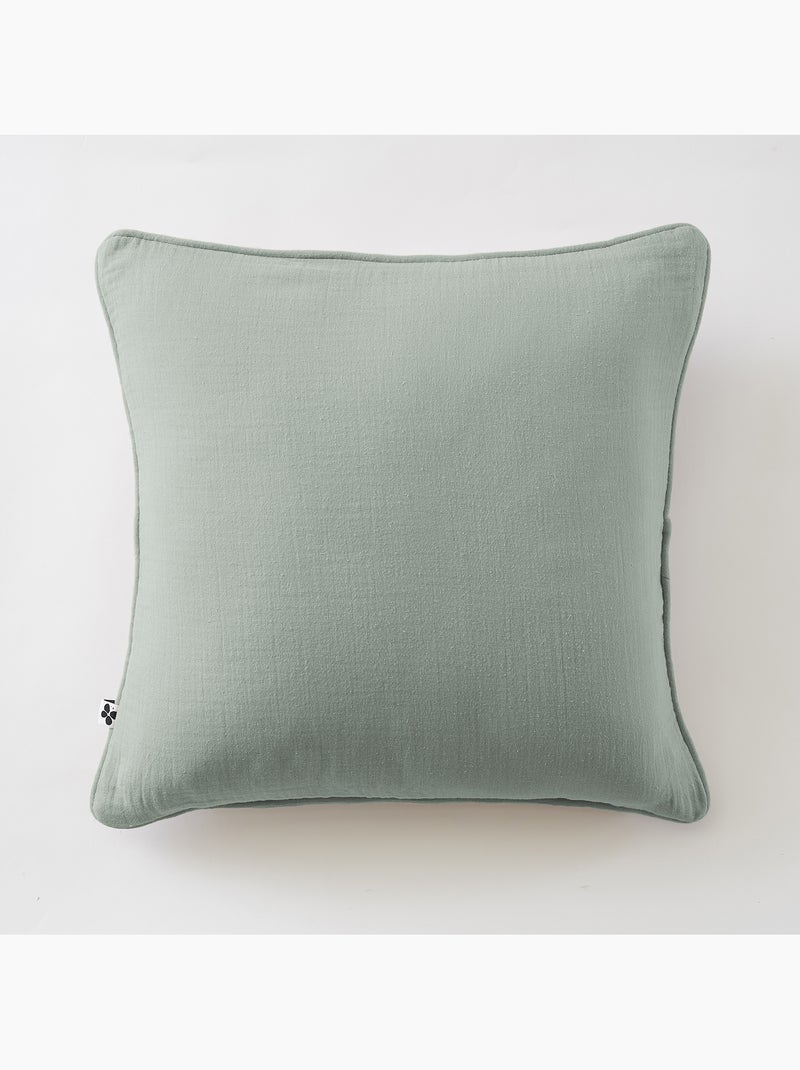 Lot de 2 coussins – Gaze de coton -Déhoussables zip – Passepoil Vert eucalyptus - Kiabi