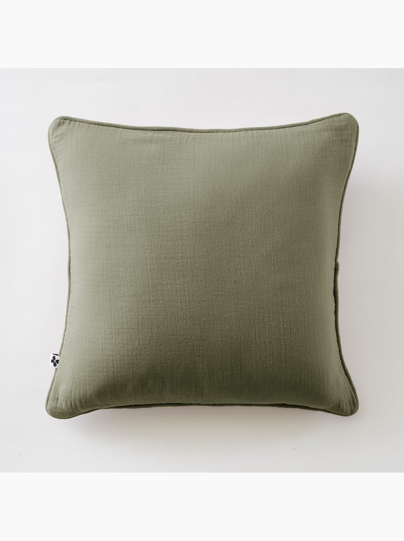 Lot de 2 coussins – Gaze de coton -Déhoussables zip – Passepoil Vert romarin - Kiabi