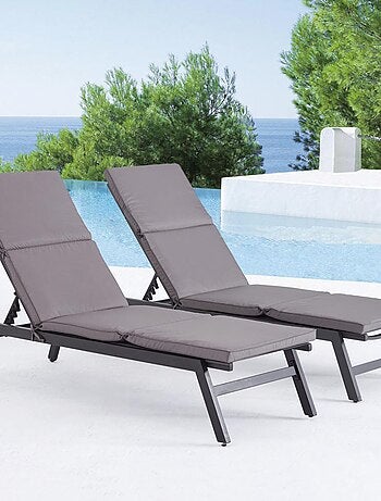 Lot de 2 coussins gris pour transat, bains de soleil et chaises longues