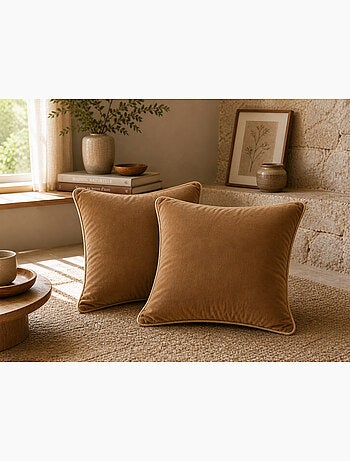 Lot de 2 Coussins Velours de Coton – Déhoussables avec zip – CÉSAR