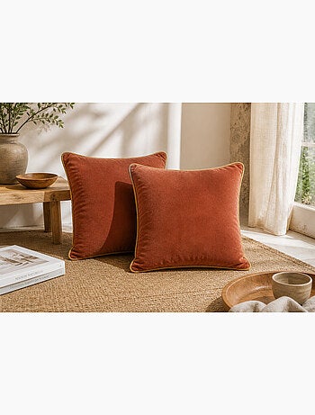Lot de 2 Coussins Velours de Coton – Déhoussables avec zip – CÉSAR