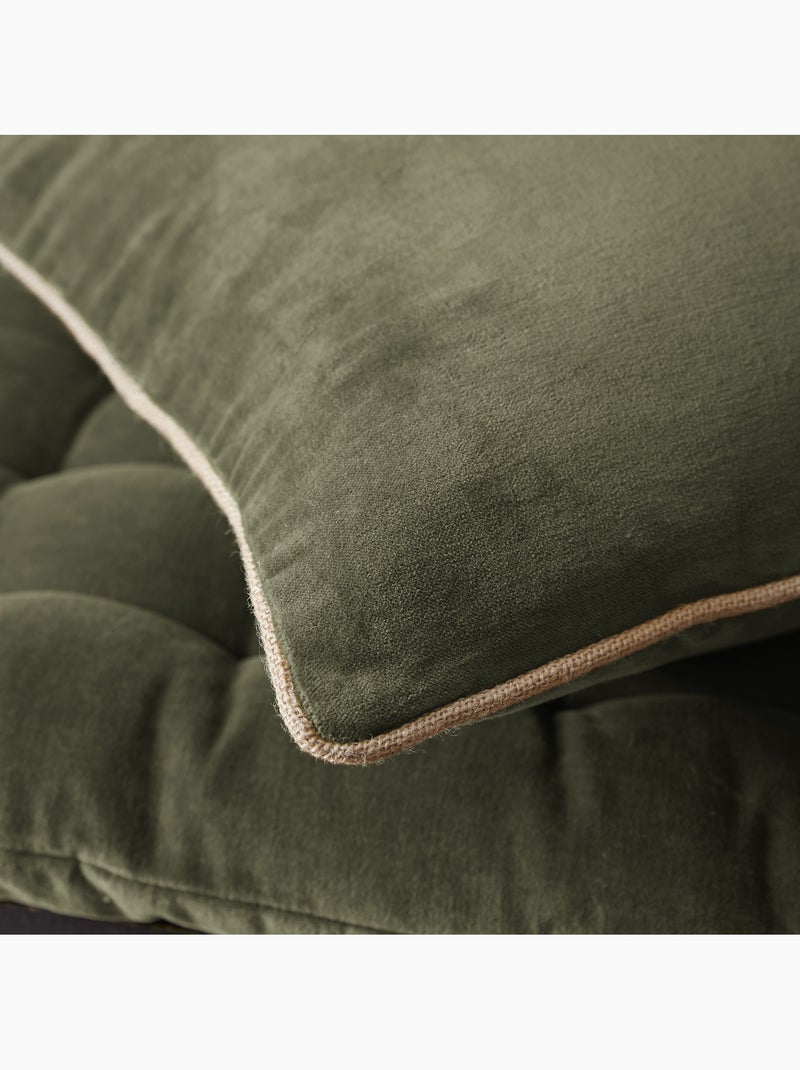 Lot de 2 Coussins Velours de Coton – Déhoussables avec zip – CÉSAR Vert romarin - Kiabi