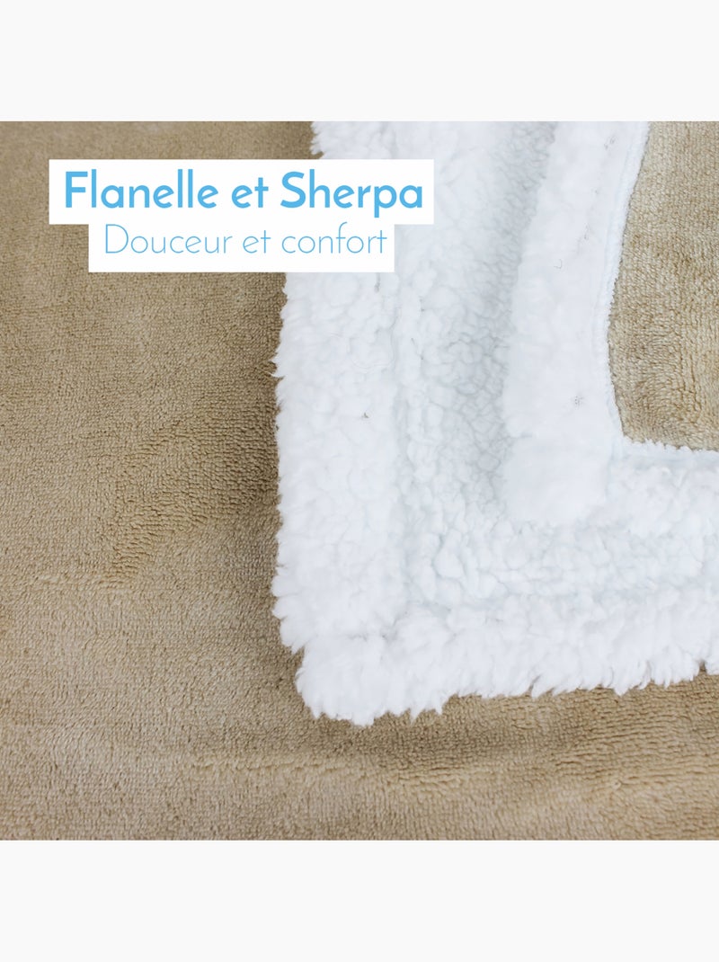 Lot de 2 couvertures, plaids polaires pour bébé en flanelle et sherpa ultra doux - Monsieur Bébé Beige - Kiabi