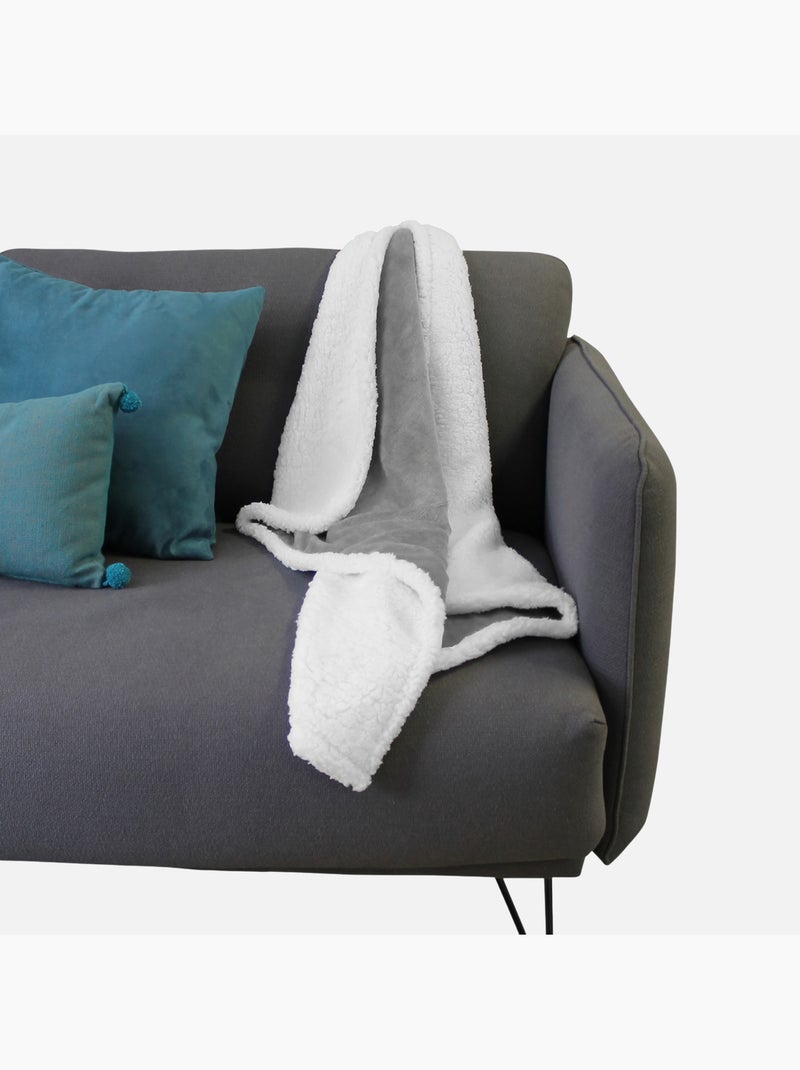 Lot de 2 couvertures, plaids polaires pour bébé en flanelle et sherpa ultra doux - Monsieur Bébé Gris - Kiabi