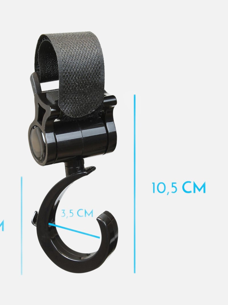 Lot de 2 crochets rotatifs universels pour poussette - Baroud - Monsieur Bébé Noir - Kiabi