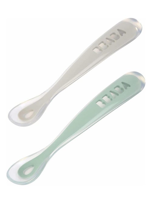 Lot de 2 cuillères 1er âge en silicone gris et vert sauge - Kiabi