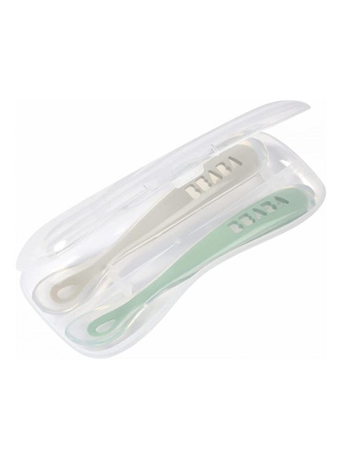 Lot de 2 cuillères 1er âge en silicone gris et vert sauge - Kiabi