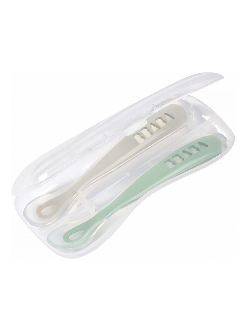 Lot de 2 cuillères 1er âge en silicone gris et vert sauge Vert d'eau - Kiabi