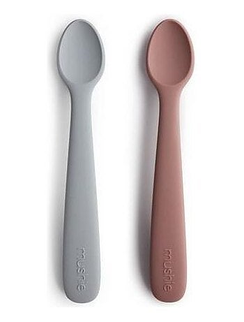 Lot de 2 cuillères bébé silicone Mauve / Gris
