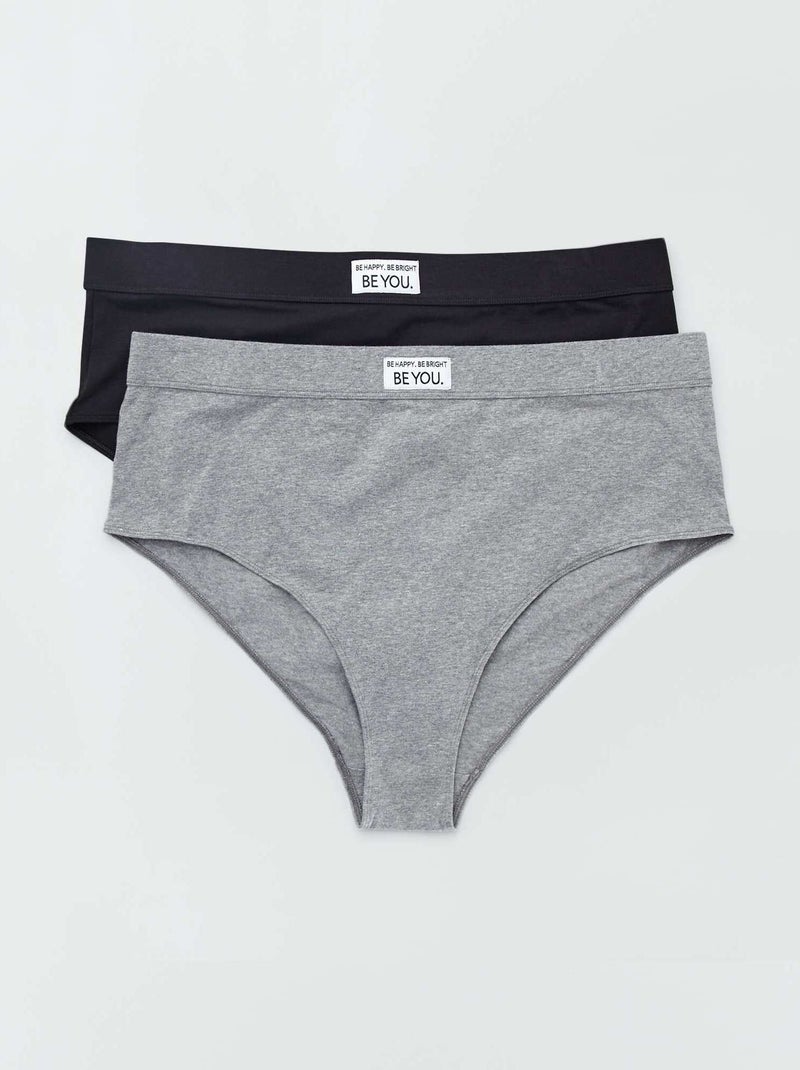 Lot de 2 culottes coton gris/noir - Kiabi