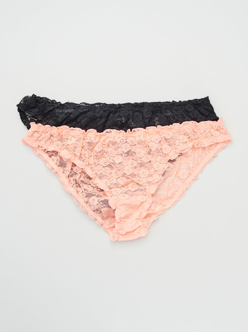 Lot de 2 culottes en dentelle rose/noir - Kiabi