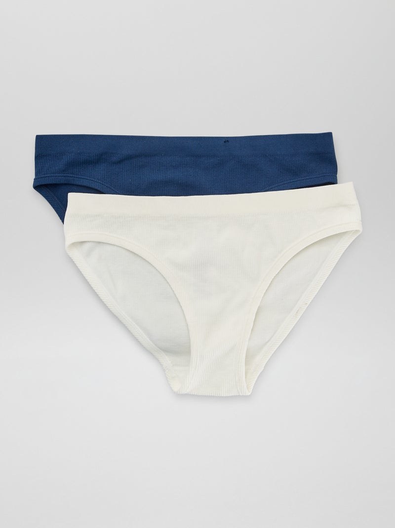 Lot de 2 culottes en maille côtelée 'Envie de lingerie' marine/blanc - Kiabi