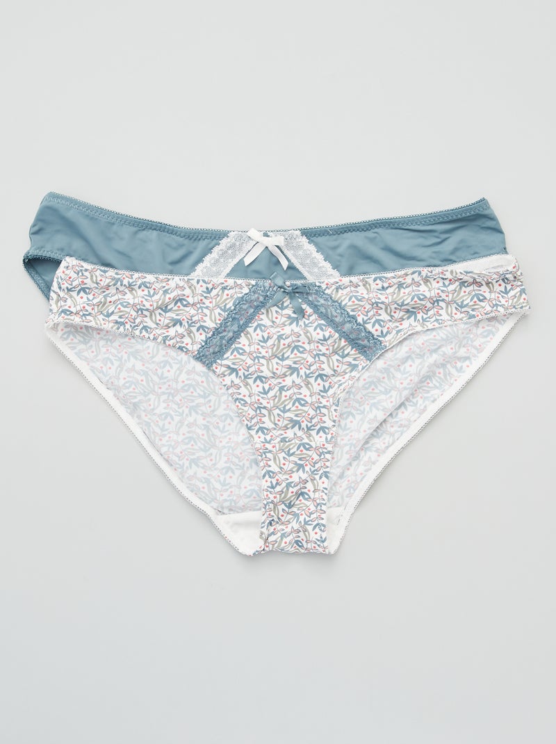 Lot de 2 culottes 'Envie de lingerie' écru/bleu - Kiabi