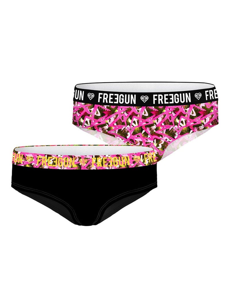 Lot de 2 culottes fille Collection Street Art Freegun Rose - Kiabi