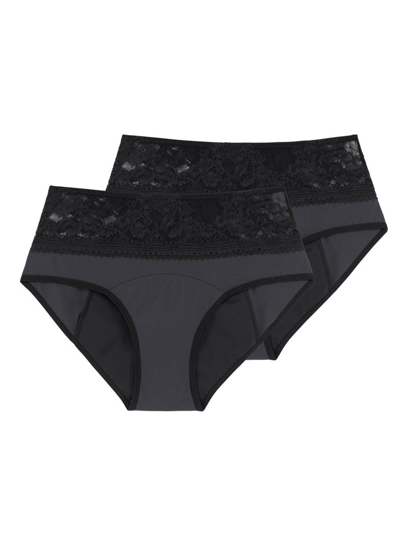 Lot de 2 culottes menstruelles en dentelle midi Dorina Noir - Kiabi