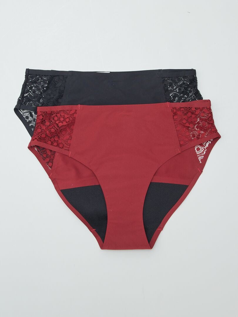 Lot de 2 culottes menstruelles flux léger Rouge/Noir - Kiabi