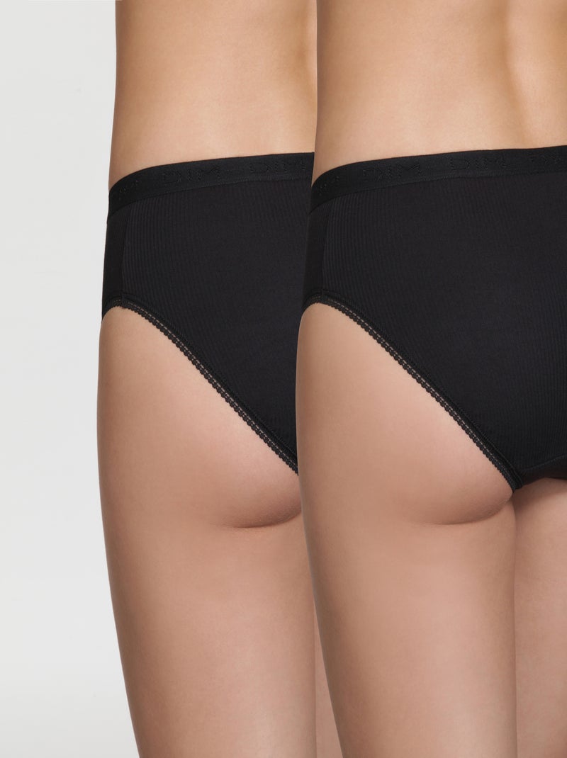 Lot de 2 Culottes Midi Coton Pur Coton Noir - Kiabi