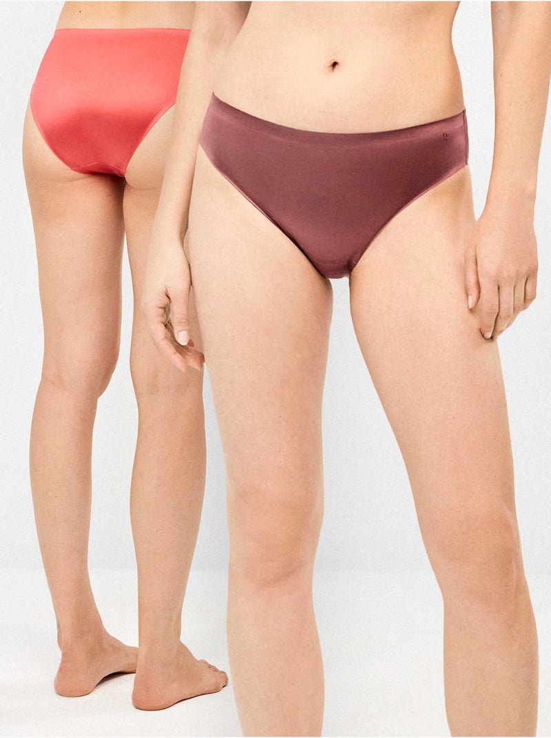 Lot de 2 culottes sans coutures en microfibre satinée Multicolore - Kiabi