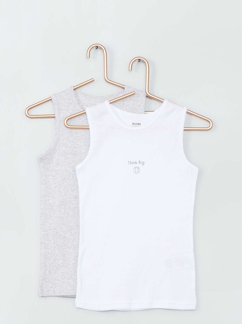 Lot de 2 débardeurs blanc/gris chiné - Kiabi
