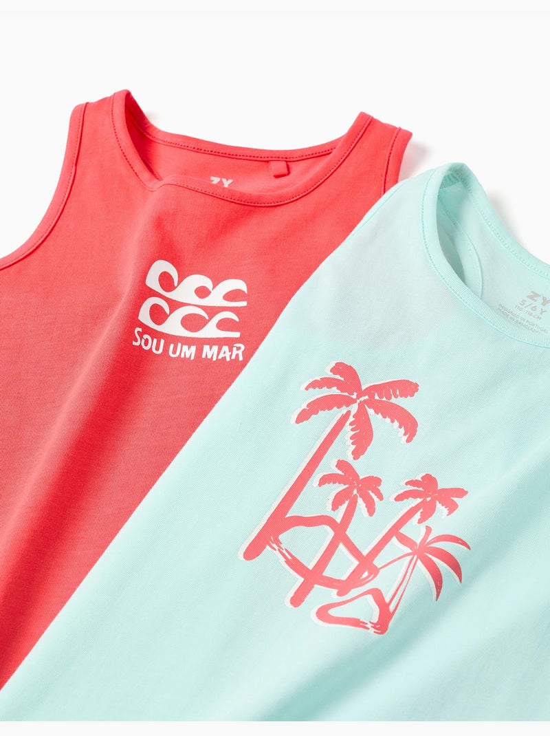 Lot de 2 débardeurs en coton avec imprimés plage Bleu clair - Kiabi