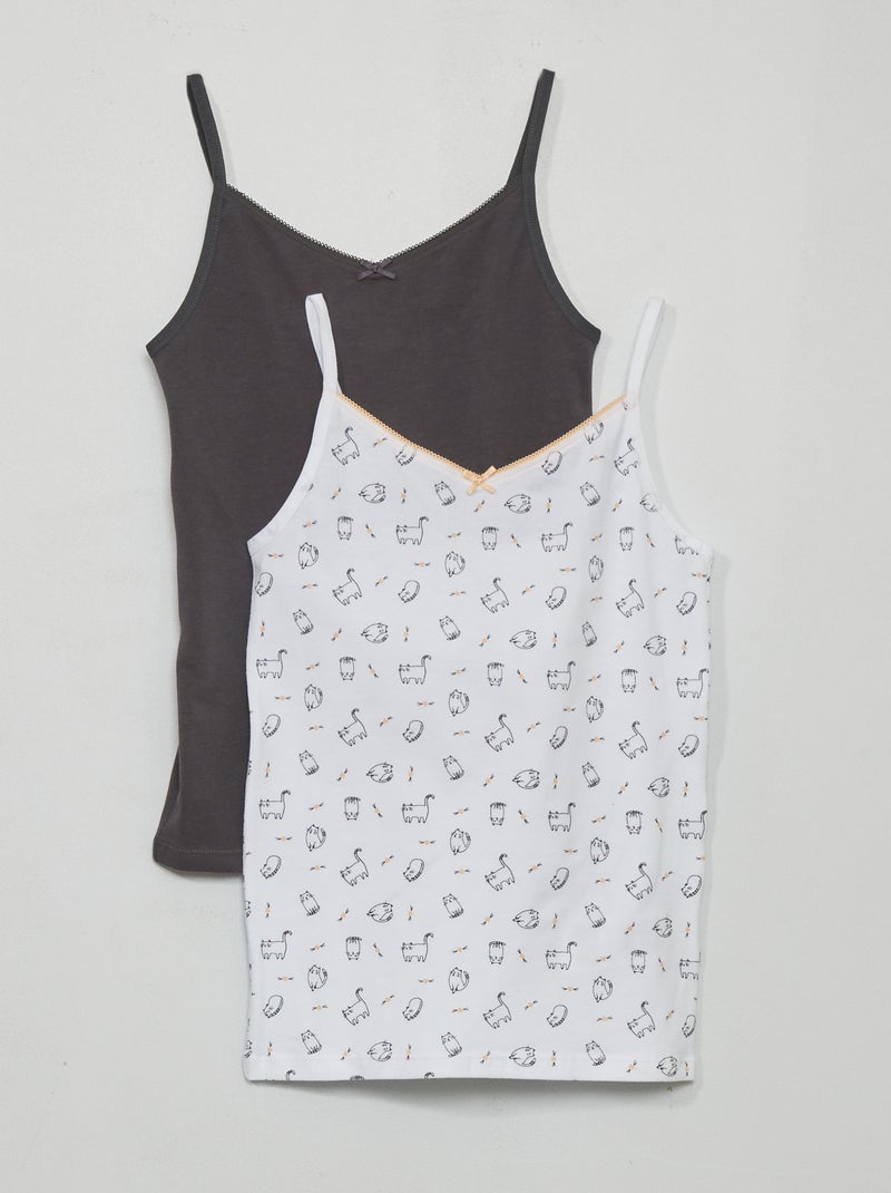 Lot de 2 débardeurs en coton stretch Blanc/gris - Kiabi