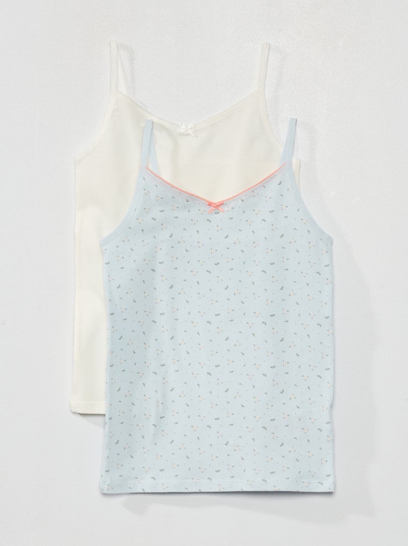 Lot de 2 débardeurs en coton stretch Bleu/blanc - Kiabi