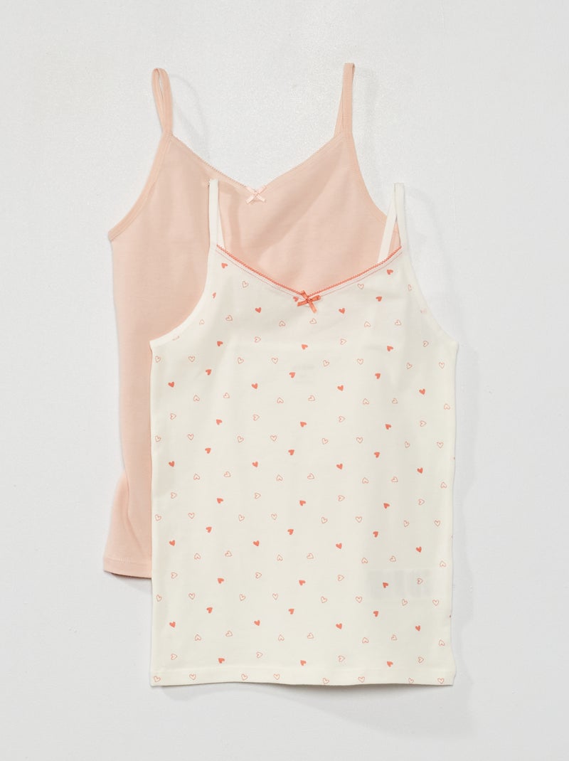 Lot de 2 débardeurs en coton stretch Rose/blanc - Kiabi