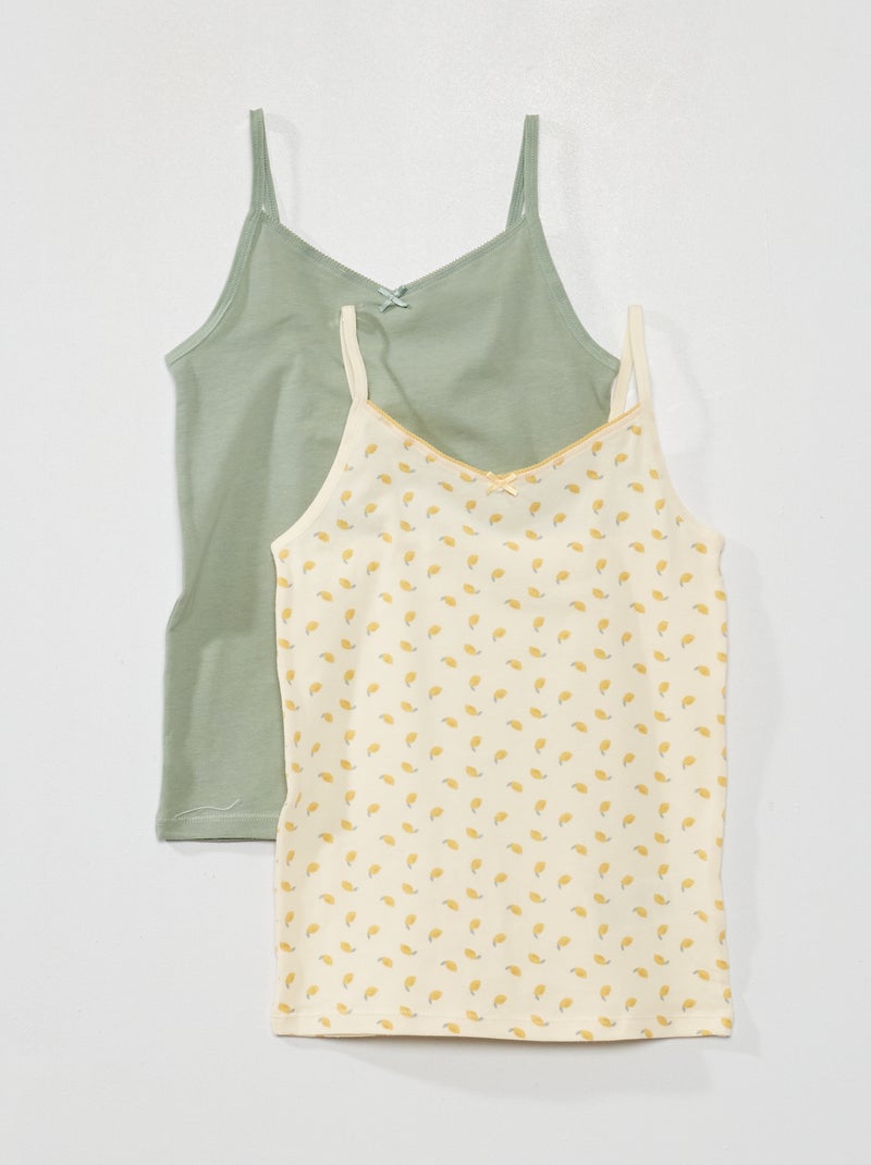 Lot de 2 débardeurs en coton stretch Vert/jaune - Kiabi