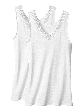 Lot de 2 débardeurs Essential maille jacquard et dentelle pur coton peigné - Damart