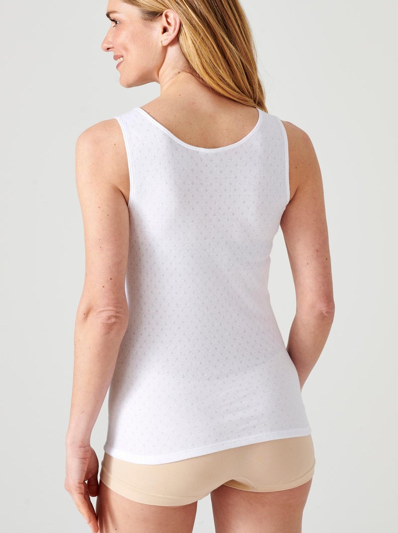 Lot de 2 débardeurs Essential maille jacquard et dentelle pur coton peigné - Damart Blanc - Kiabi