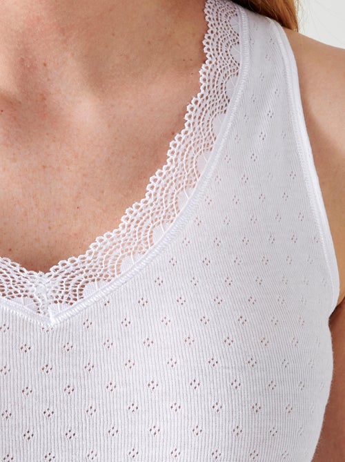 Lot de 2 débardeurs Essential maille jacquard et dentelle pur coton peigné - Damart - Kiabi