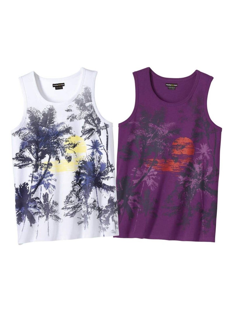 Lot de 2 Débardeurs Pacific Sunset  - Atlas For Men Blanc Violet - Kiabi