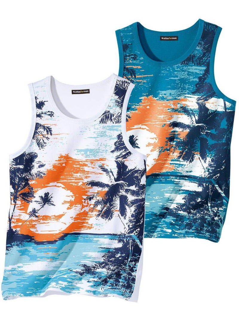 Lot de 2 Débardeurs Sunset  - ATLAS FOR MEN Blanc Bleu - Kiabi