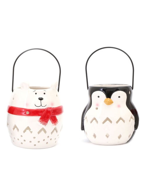 Lot de 2 Déco de Noël lanterne Xmas - Ours et pingouin - Kiabi