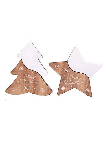 Lot de 2 décorations de Noël sapin et étoile effet bois