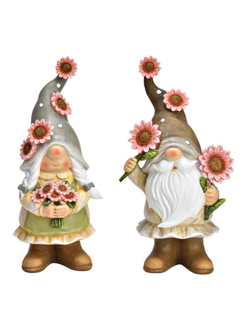 Lot de 2 décorations nains de jardin avec fleurs - Kiabi Lot de 2 décorations nains de jardin avec fleurs - Kiabi