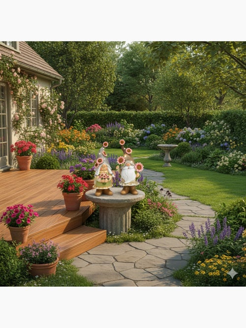 Lot de 2 décorations nains de jardin avec fleurs - Kiabi Lot de 2 décorations nains de jardin avec fleurs - Kiabi