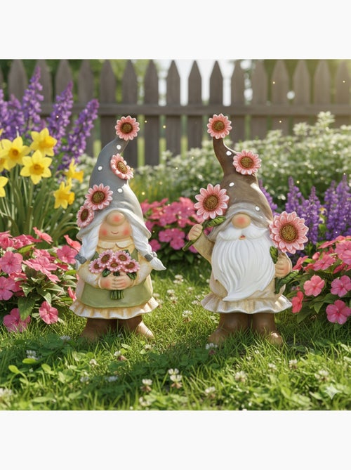 Lot de 2 décorations nains de jardin avec fleurs - Kiabi Lot de 2 décorations nains de jardin avec fleurs - Kiabi