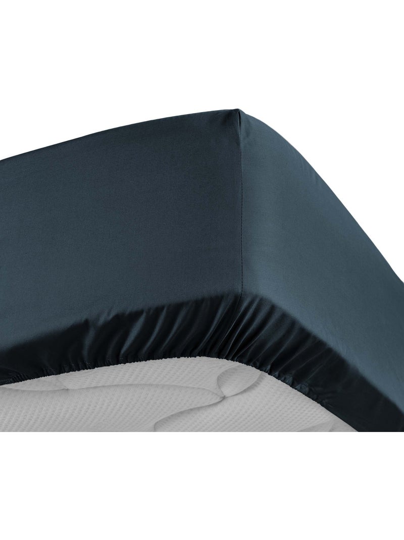Lot de 2 Drap housse percale de coton 78fils ultra doux Bleu nuit - Kiabi