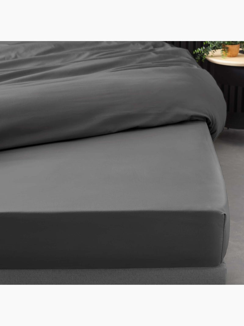 Lot de 2 Drap housse percale de coton 78fils ultra doux Gris Acier - Kiabi