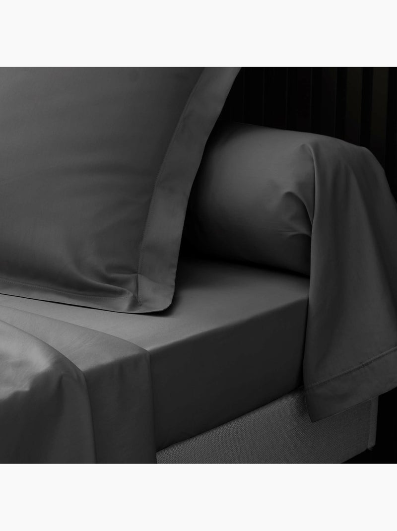 Lot de 2 Drap housse percale de coton 78fils ultra doux gris anthracite - Kiabi