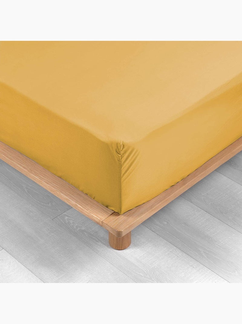 Lot de 2 Drap housse percale de coton 78fils ultra doux Jaune - Kiabi