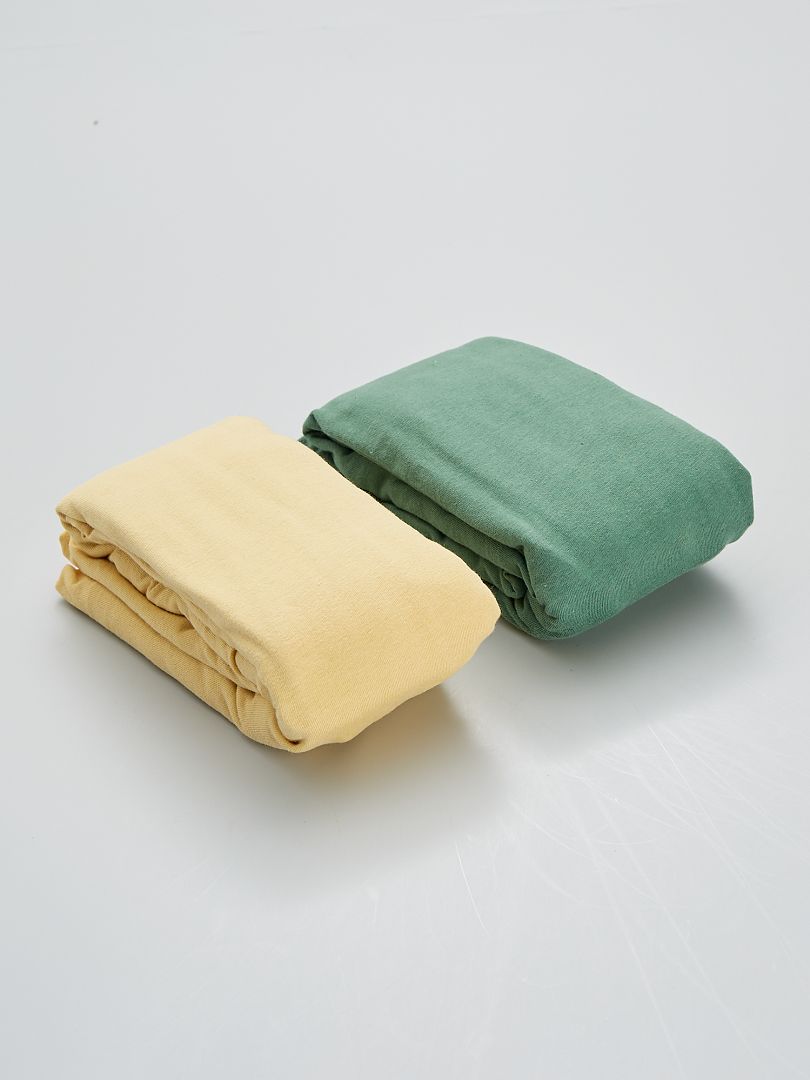 Lot de 2 draps housse 60 x 120 cm vert/jaune - Kiabi