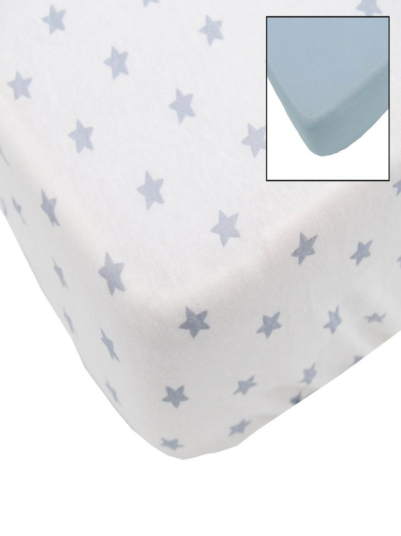 Lot de 2 draps housse bébé en coton - Etoiles - Babycalin Bleu Blanc - Kiabi