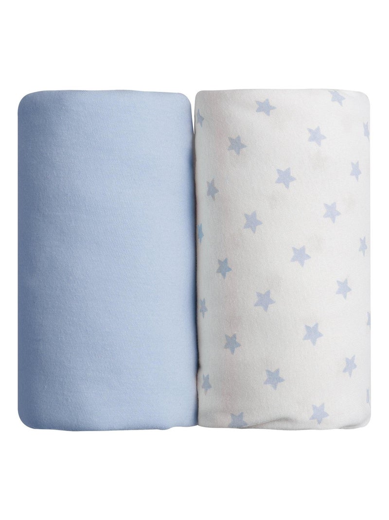 Lot de 2 draps housse bébé en coton - Etoiles - Babycalin Bleu Blanc - Kiabi