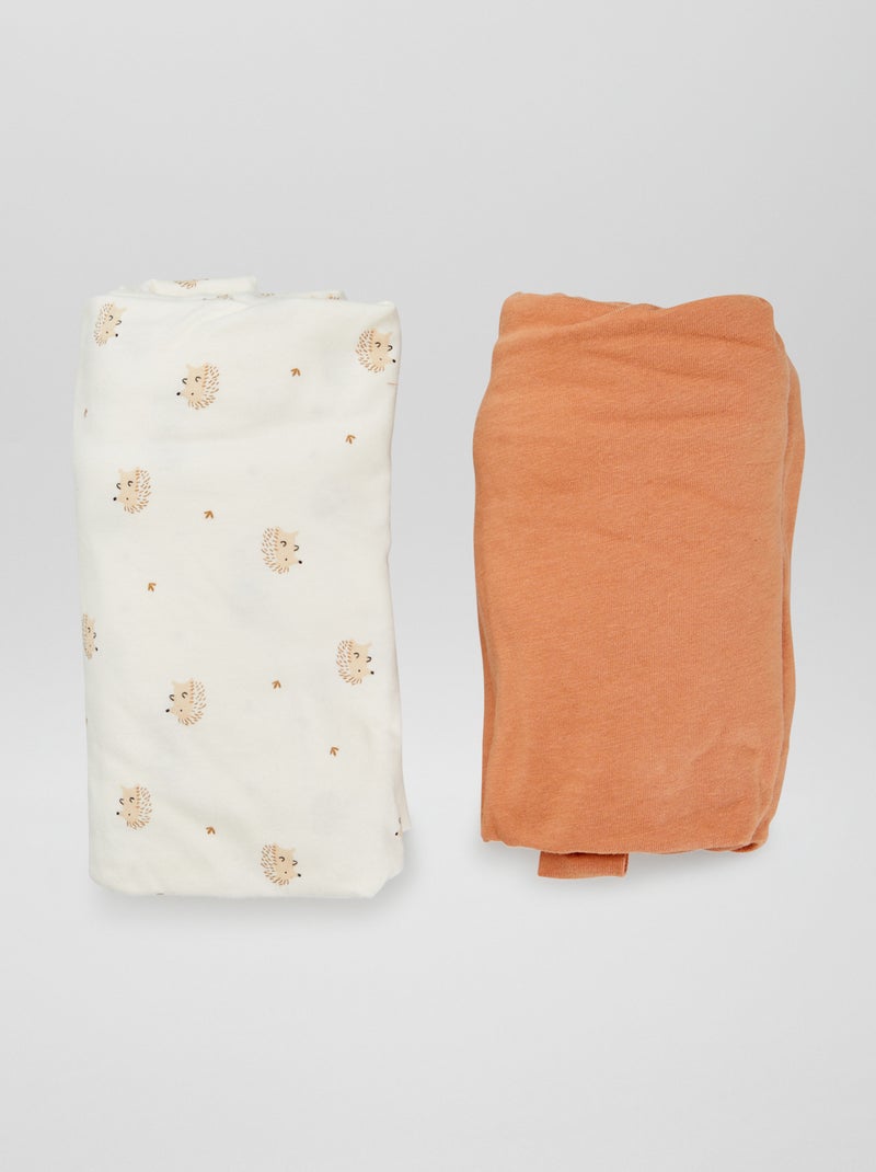 Lot de 2 draps housse Beige/orange - Kiabi
