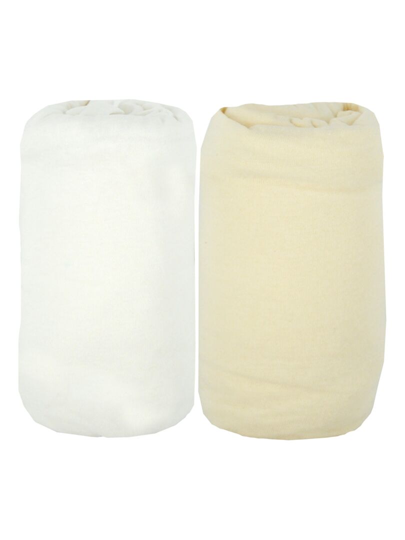 Lot de 2 draps housse en coton 60x120 cm Blanc + écru Beige - Kiabi