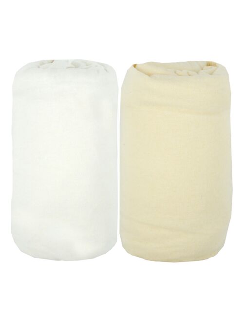 Lot de 2 draps housse en coton 60x120 cm Blanc + écru - Kiabi
